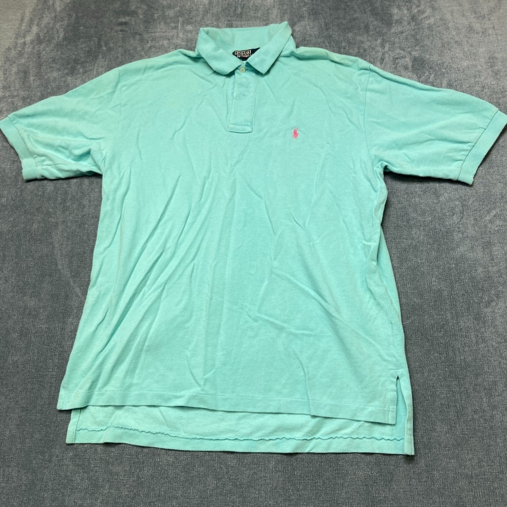 Polo by Ralph Lauren Shirt Mens Large Aqua Cotton Side Slit Golf Performance